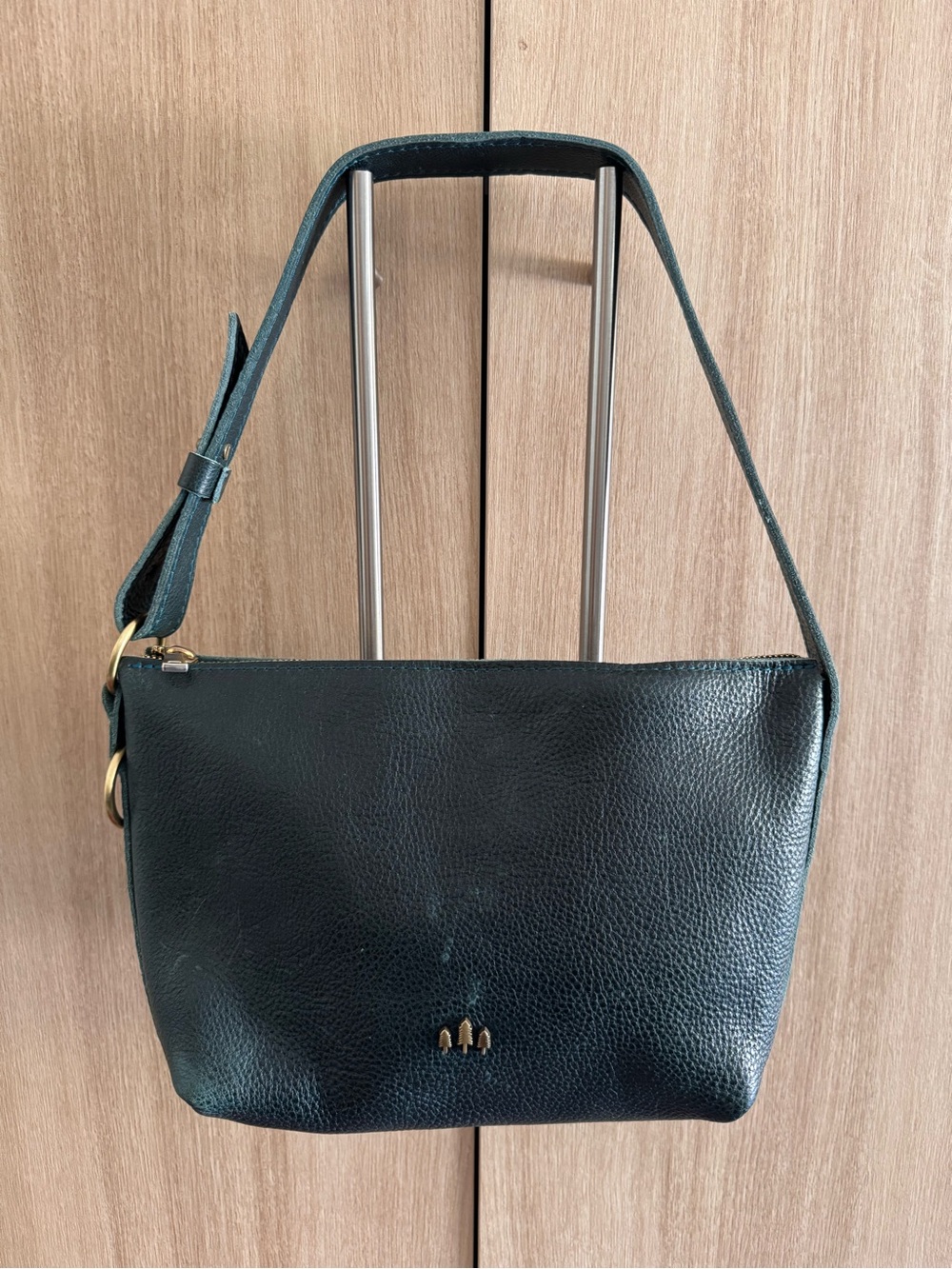 Portland Leather Slouchy Shoulder bag in dark green pebbled leather